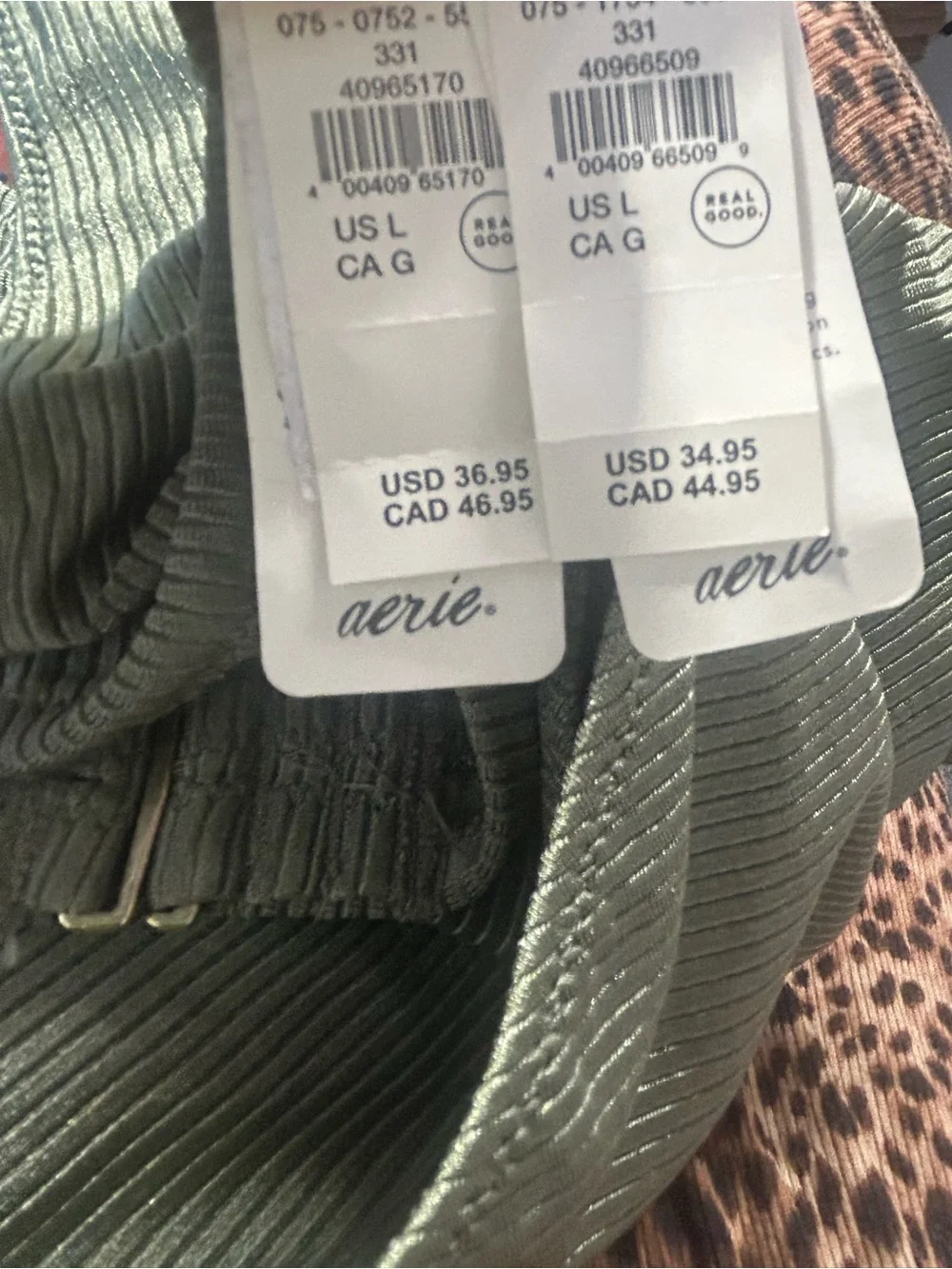NWT Aerie Shine Olive Green Ribbed Bikini Set